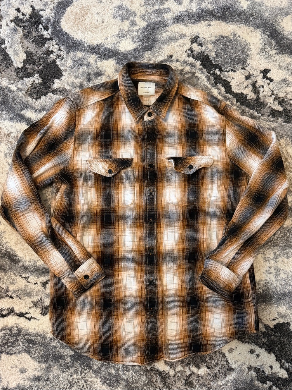 American Eagle Outfitters Plaid Shirt Jacket in Brown, Black & Cream